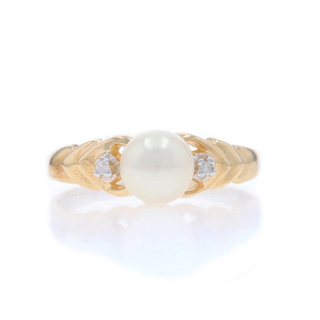 Yellow Gold Pearl Diamond Ring  10k 200